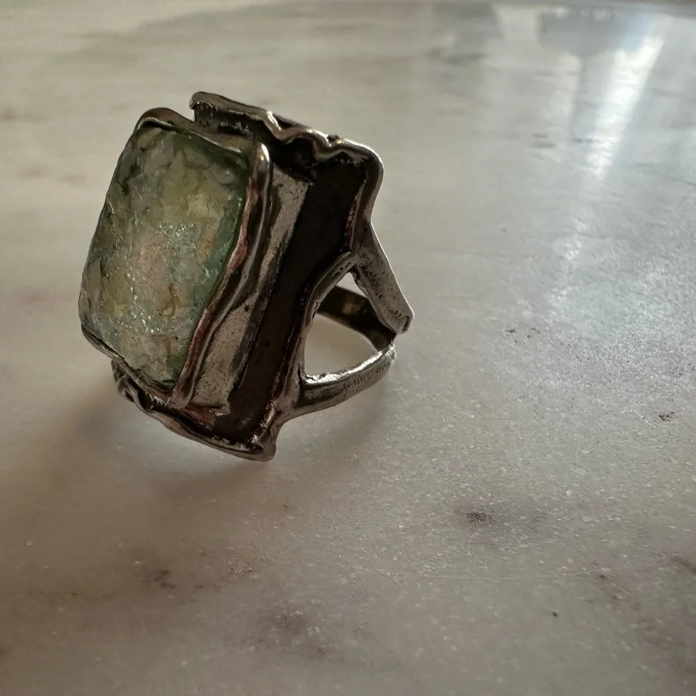 Vintage PZ Israel Sterling Silver and Roman Glass size 11 925